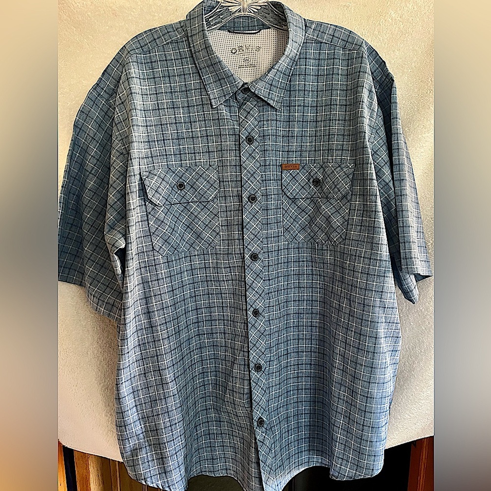 Orvis Mens XXL short sleeved blue plaid button down shirt.  Excellent condition.